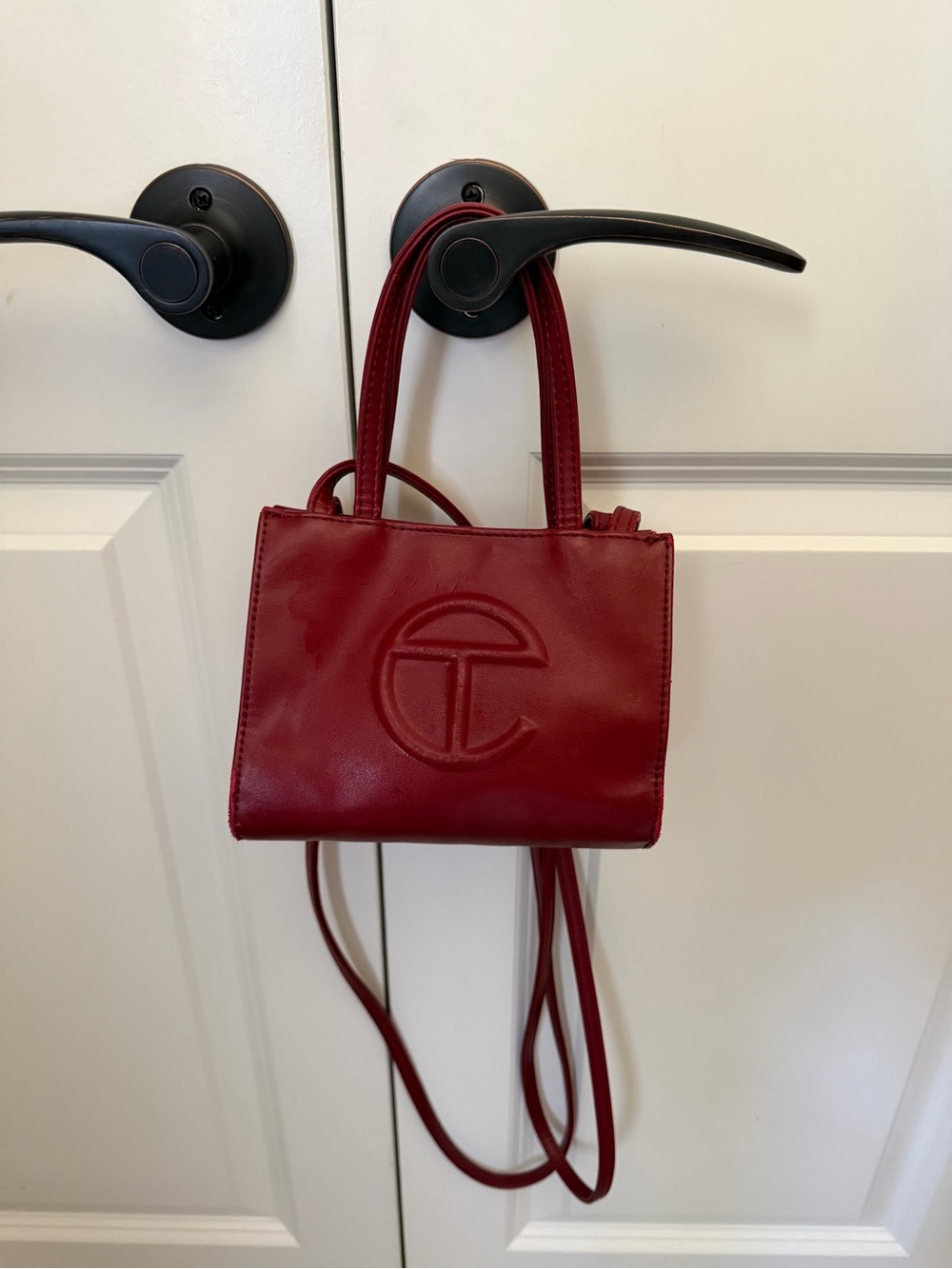Telfar Red Mini Shopper with Embossed Logo
